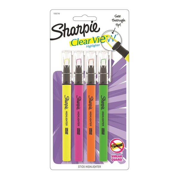 Sharpie Clear View Neon Color Assorted Chisel Tip Highlighter , 4PK